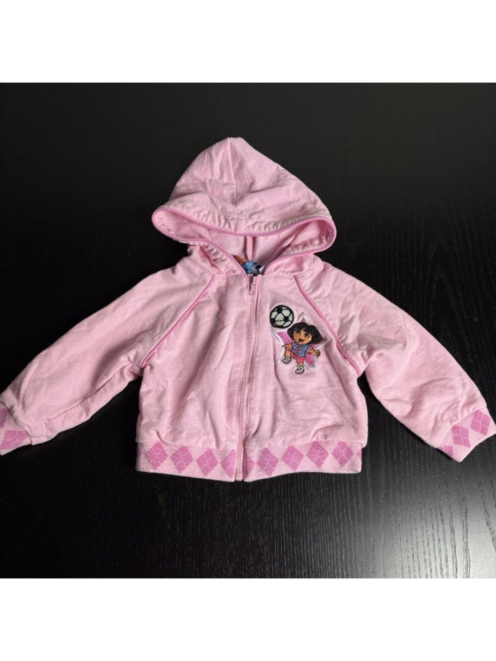 Vintage Y2K DORA THE EXPLORER Baby Girl 18M Pink Soccer Hoodie Jacket